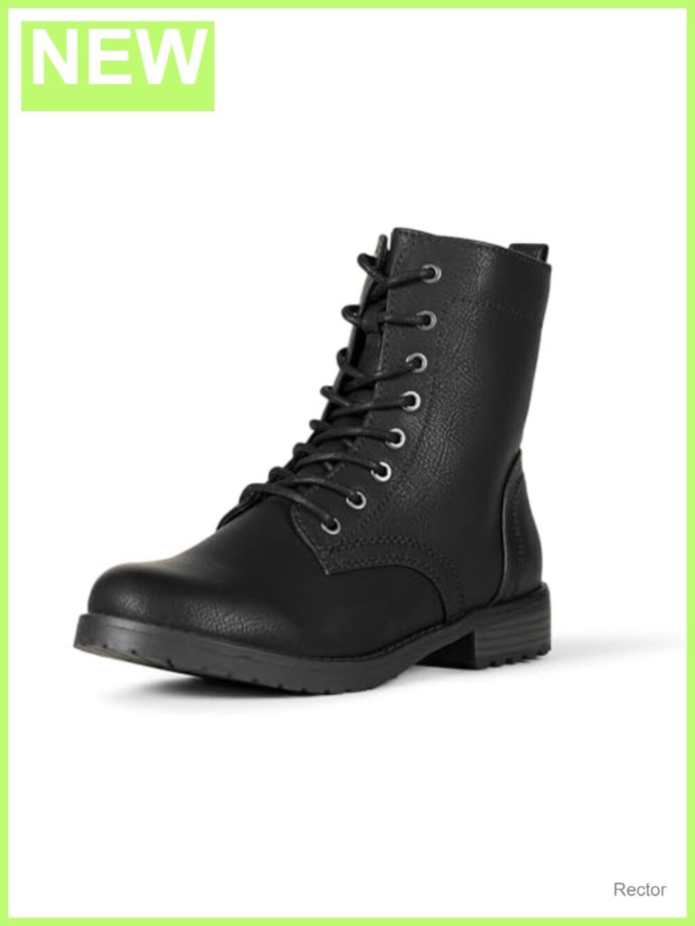 Women's Lace-Up Combat Ankle Boots with Side Zipper, Lug Sole, Faux Leather